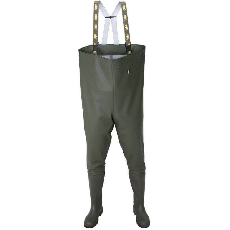 Unisex Angelhose PVC Wathose Teichhose mit Stiefel in Armygrün für Gartenarbeit 