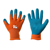 Kids work gloves with latex coating orange/blue