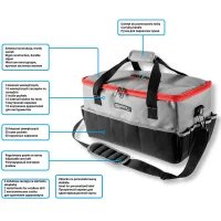 graue werkzeugtasche mit schultergürtel