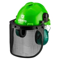 Construction helmet with hearing and face protection net...