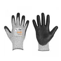 Cut protection gloves level 5 polyurethane coating black/grey