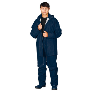 Regenschutzkleidung blau aus Polyurethan, Set aus Hose und Jacke mit Kapuze