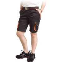 kurze arbeitshose für damen in schwarz orange mit taschen