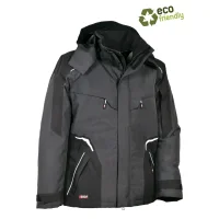 polsterjacke, schwarz, viele taschen, kapuze, reflektionsstreifen