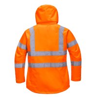 warnschutzjacke gelb oder orange für damen mit abnehmbarer kapuze atmungsaktib wasserdicht ansicht rückseite