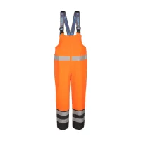 warnschutzhose von vorn, orange, träger blau, drei reflextionsstreifen