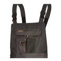 herren latzarbeitshose mit kniepolstertaschen grau orange ansicht der brusttasche
