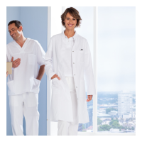 Ladies lab coat with 3 pockets in white 210 g/m²