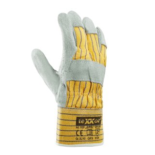 teXXor® Rindkernspaltleder-Handschuhe EIFEL, Leder Natur, Drell Gelb/Blau