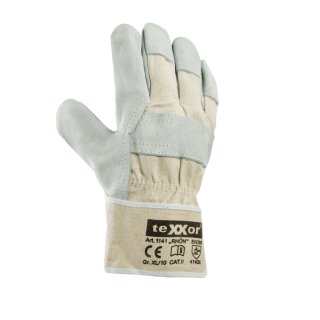 teXXor® Rindkernspaltleder-Handschuhe RHÖN, Leder Natur/Drell Weiß