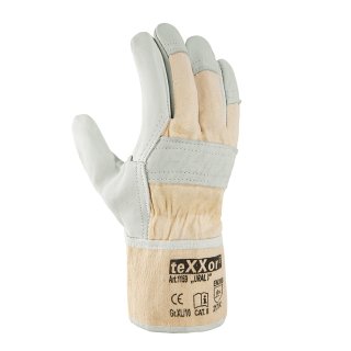 teXXor® Rindvollleder-Handschuhe URAL I, Leder Natur/Drell Weiß