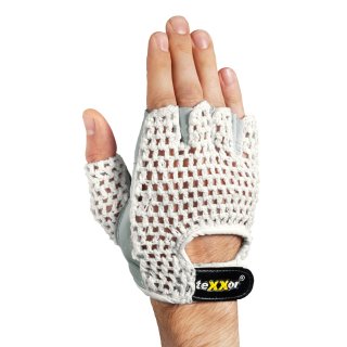 teXXor® Nappaleder-Handschuhe FAHRRADFAHRER, Leder Natur / Textil Weiß