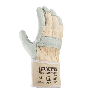 teXXor® Rindvollleder-Handschuhe MONTBLANC III, Leder Natur/Drell Weiß